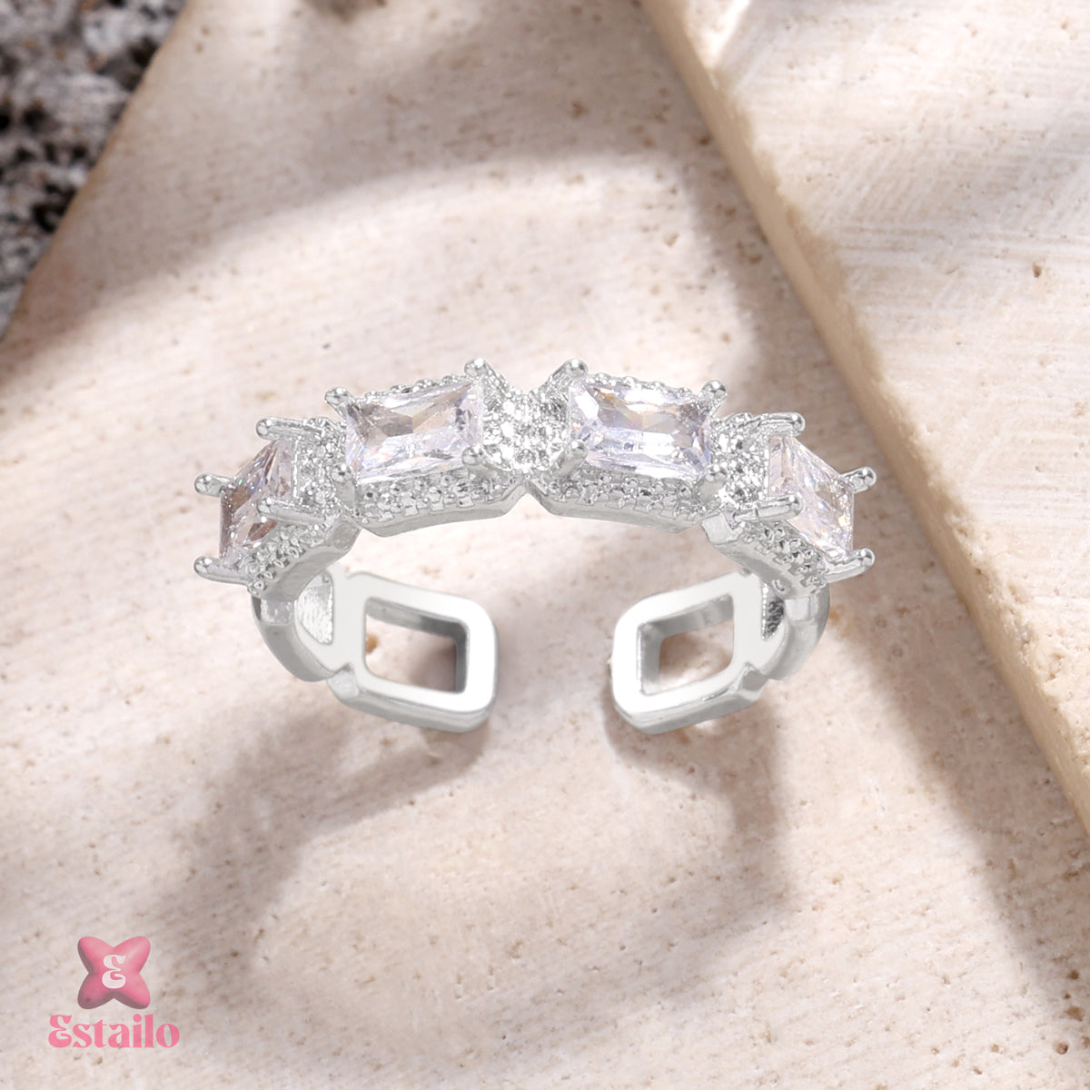 Sterling Square Sparkle Ring