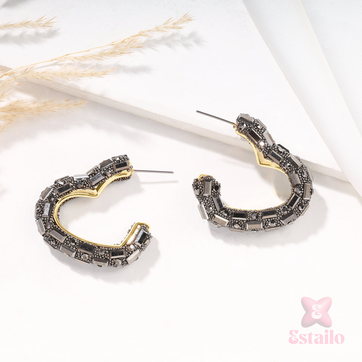 Midnight Heart Hoops Earrings