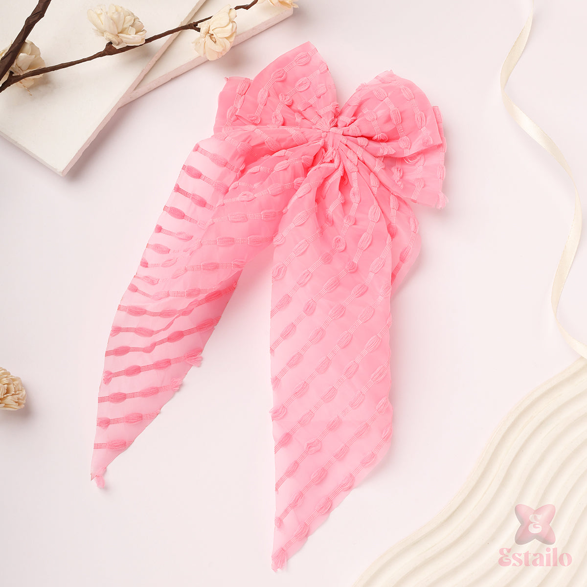 Pink Chiffon Bow Clip