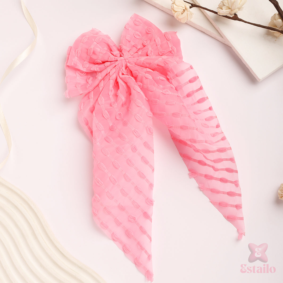 Pink Chiffon Bow Clip