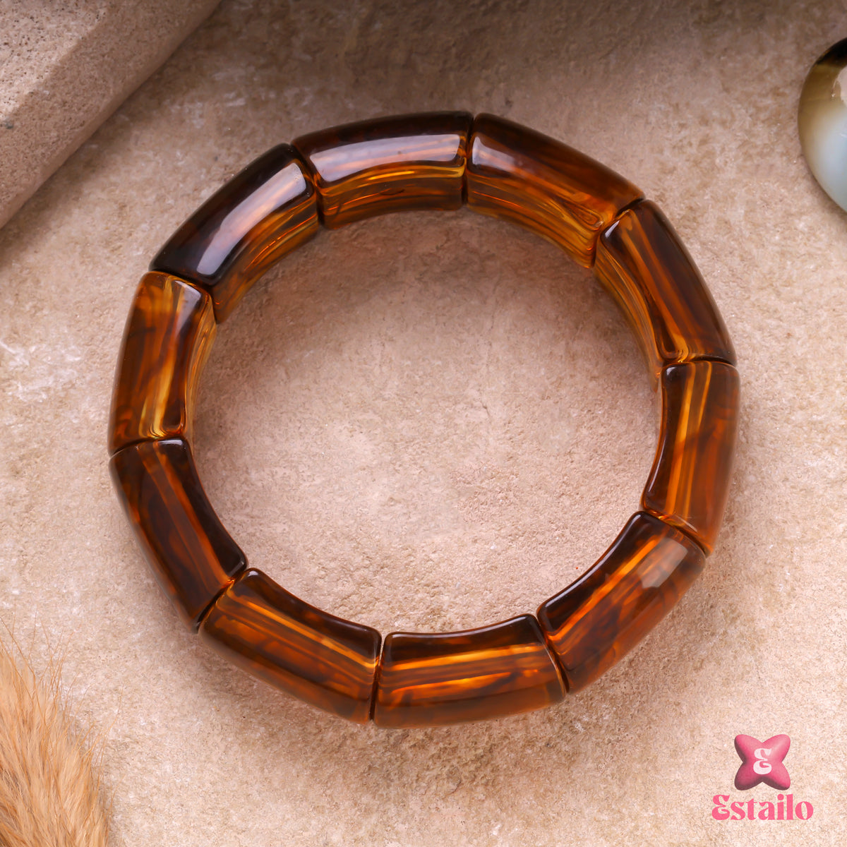 Amber Bamboo Resin Bangle Bracelet