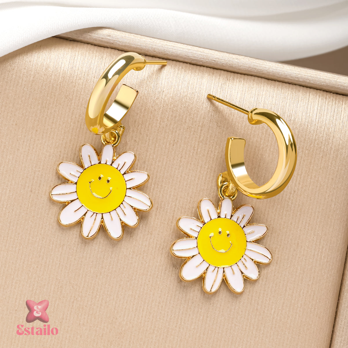 Smiley Daisy Huggies Earrings
