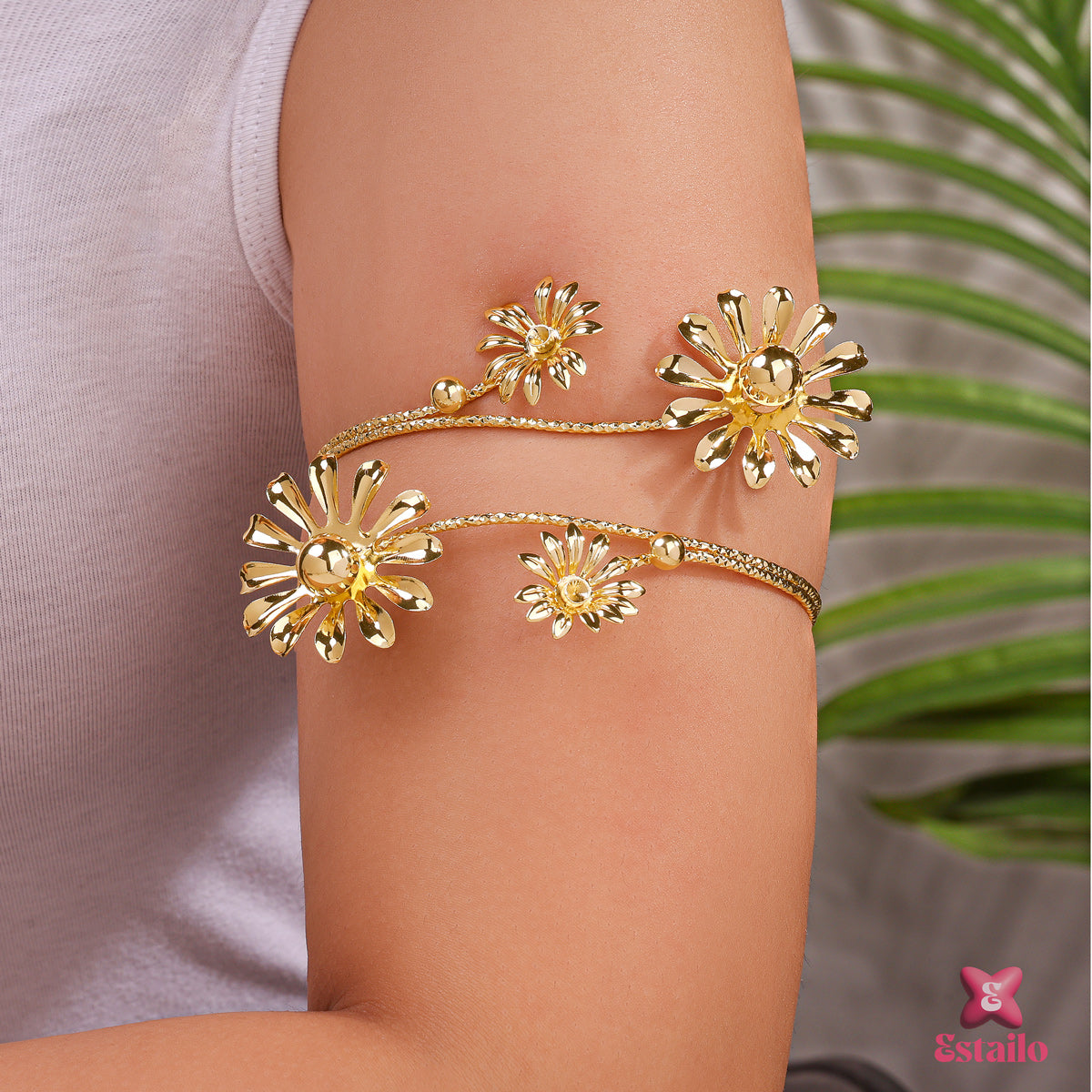 Golden Bloom Spiral Arm Cuff