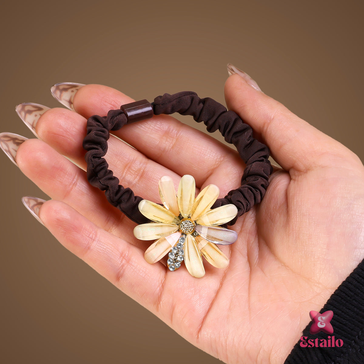 Brown Blossom Hair Tie