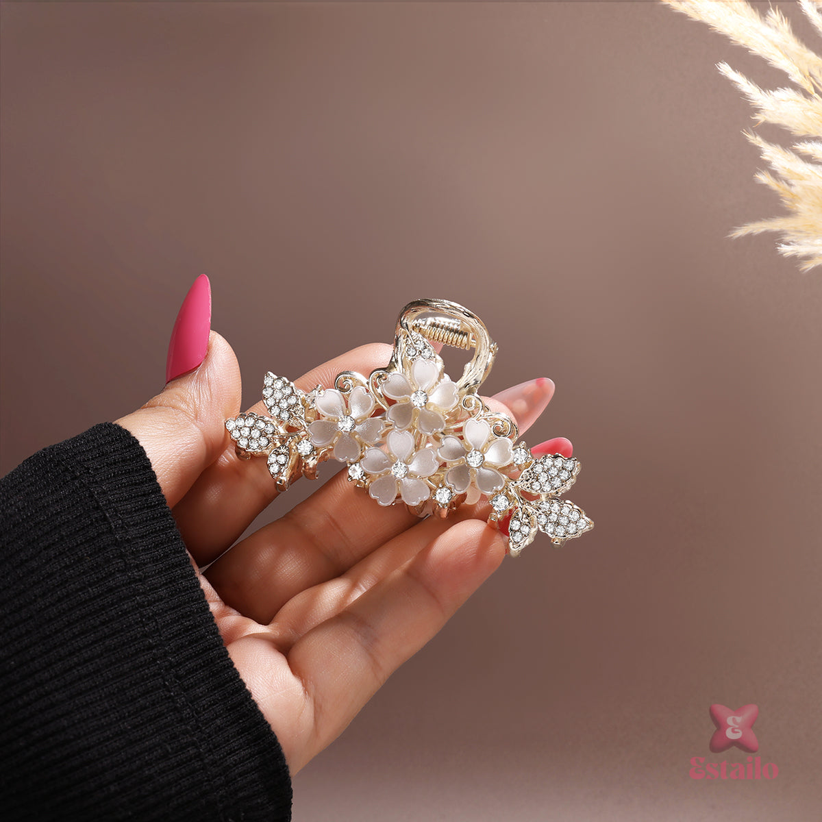 Rhinestone Flower Claw