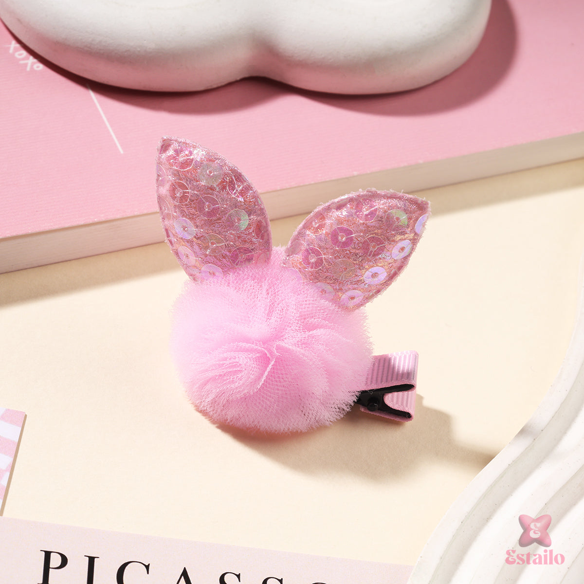 Pink Pom Bunny Clip