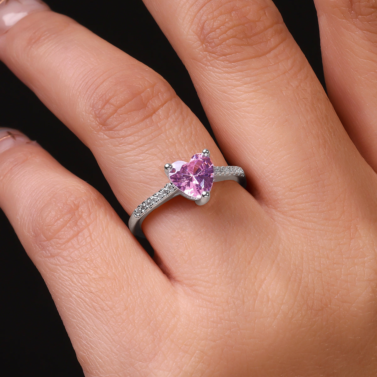 Pink Zircon Heart Ring