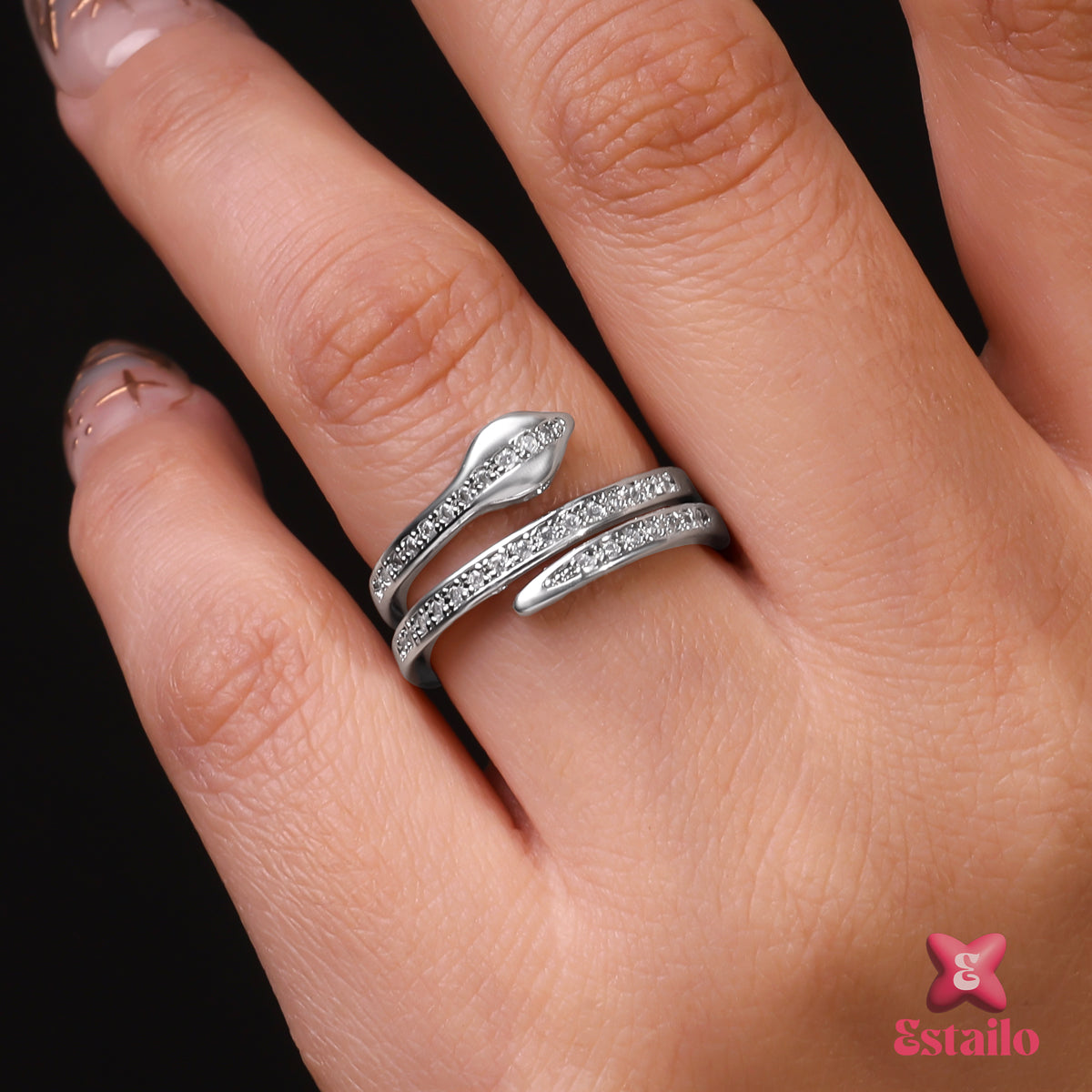 Zircon Snake Silver Ring