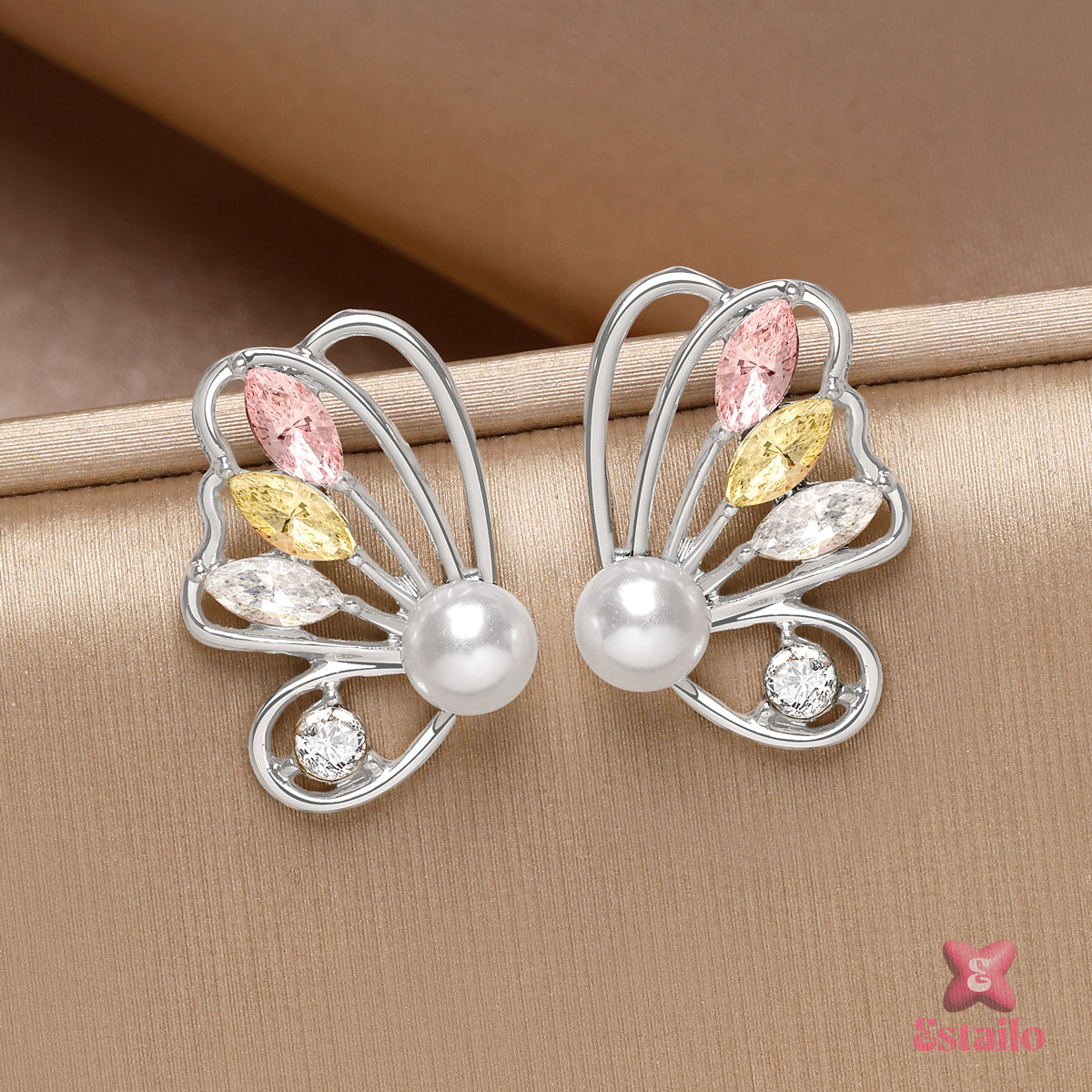 Whimsical Butterfly Pearl Drops Earrings