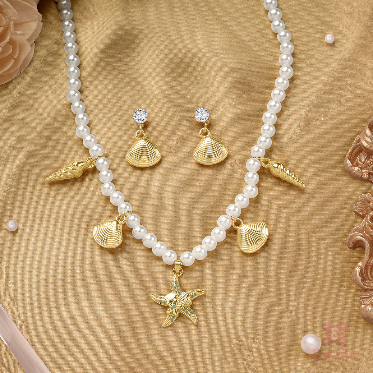 Oceanic Pearl Charm Necklace Set