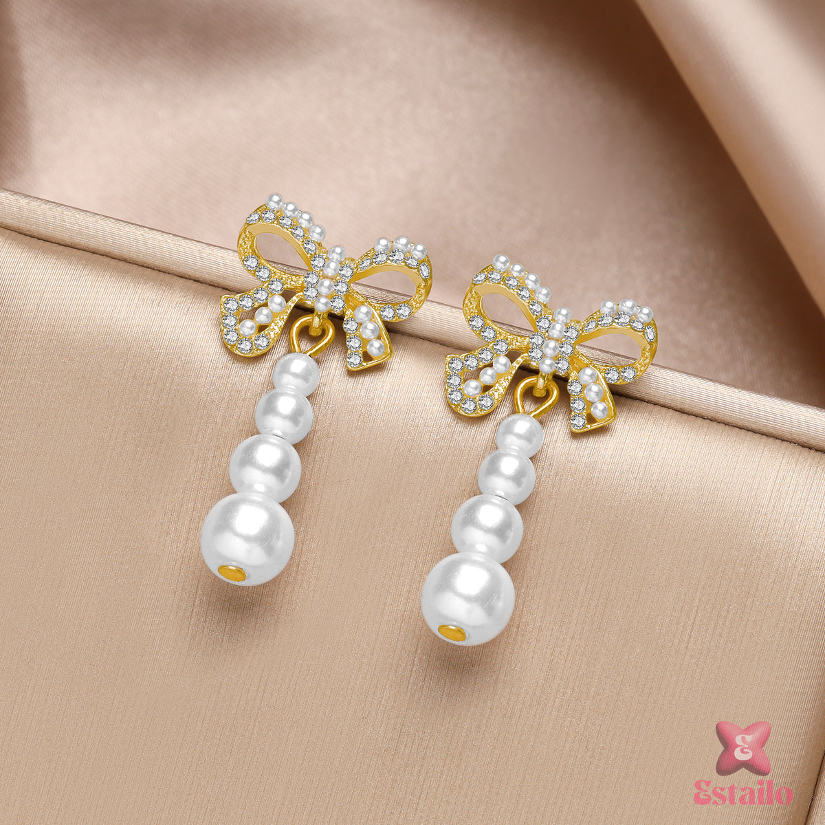 Golden Bow Pearl Drops Earring