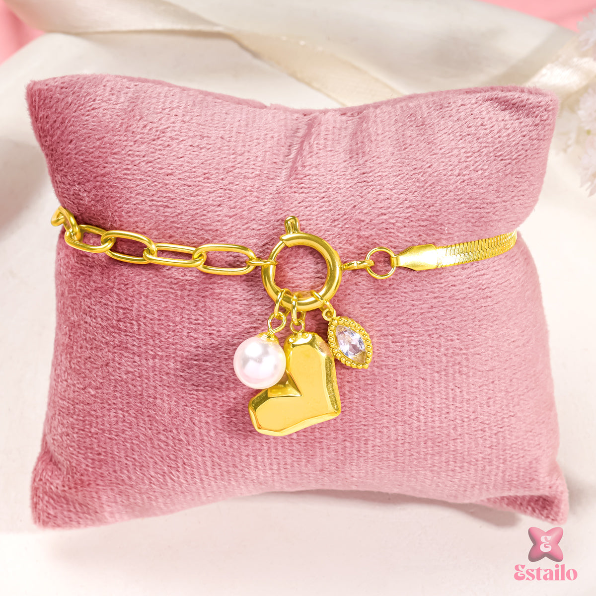 Golden Heart & Pearl Bracelet
