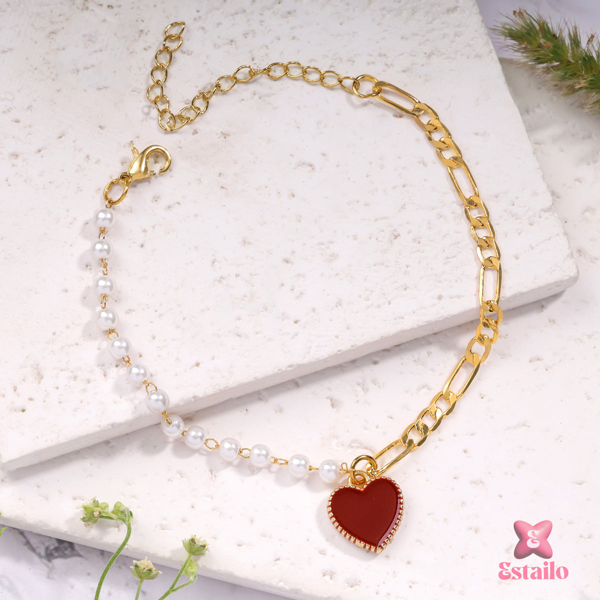 Ruby Heart Charm Bracelet