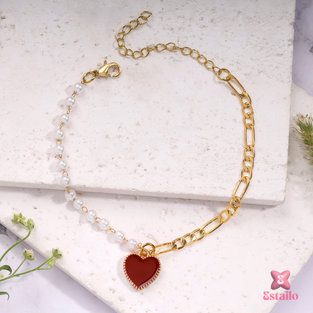 Ruby Heart Charm Bracelet