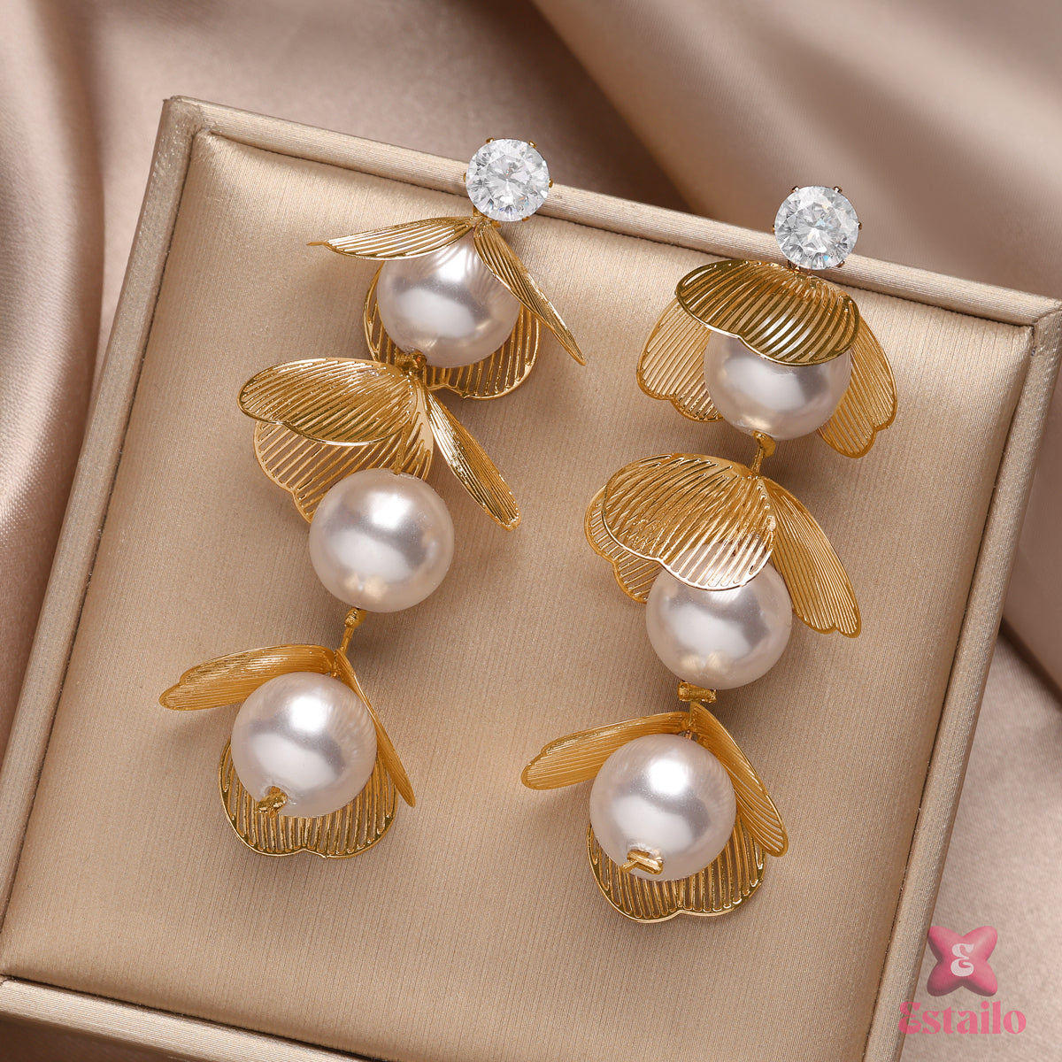 Golden Bloom Pearl Drops Earring