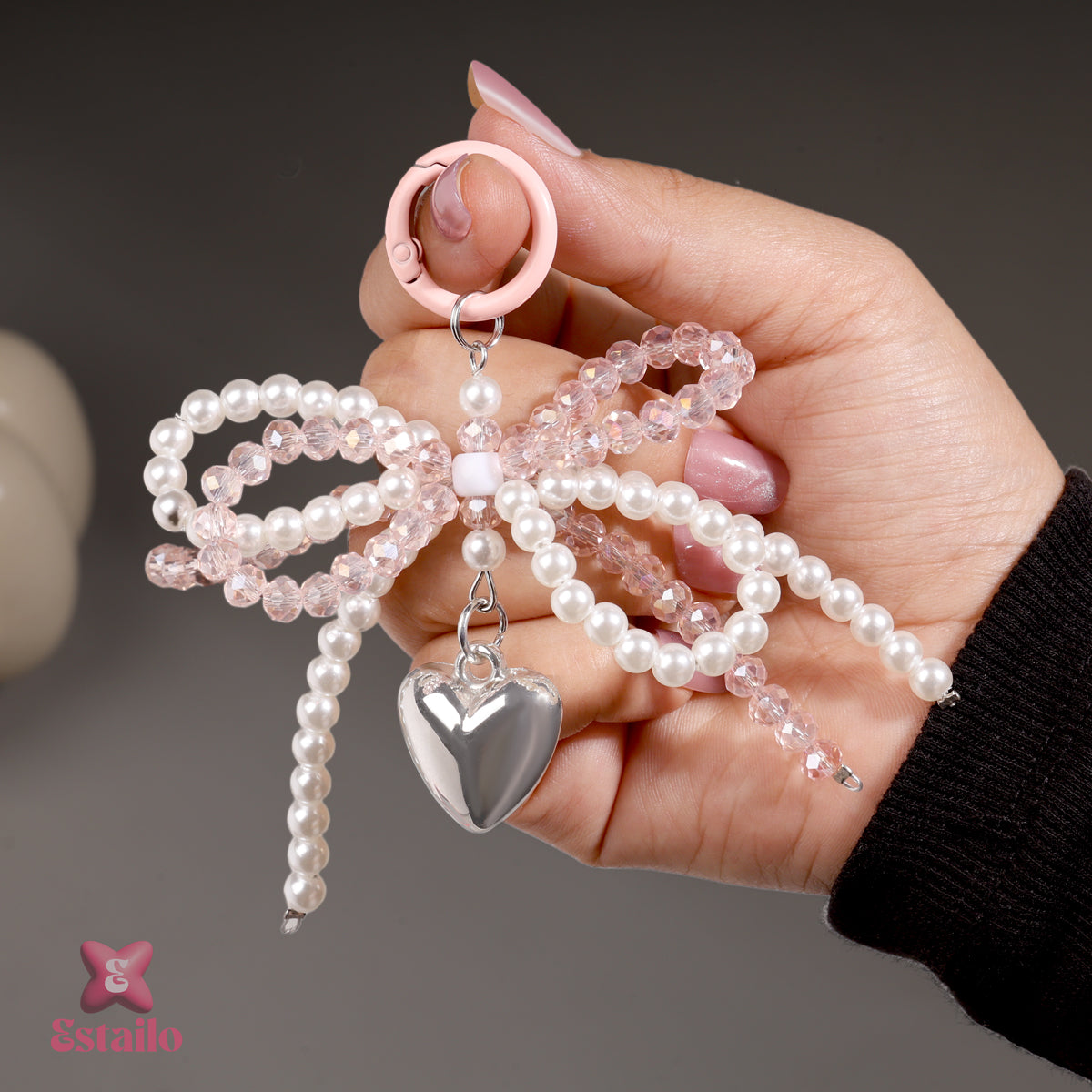 Pearl Bow Heart Bag Charm