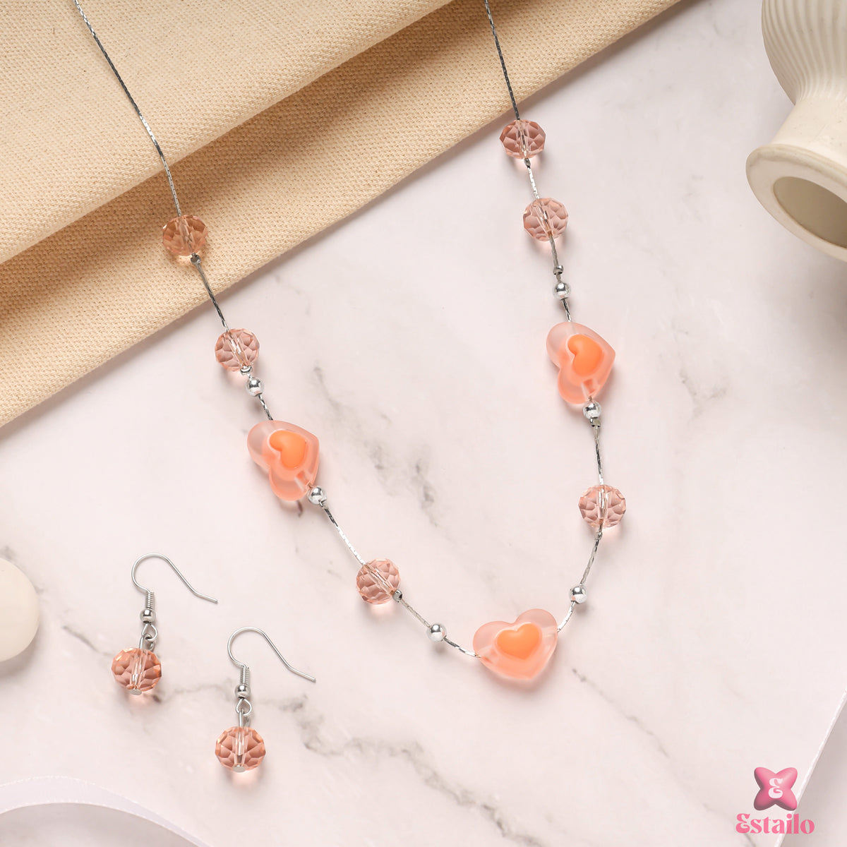 Peach Heart Delight Necklace Set