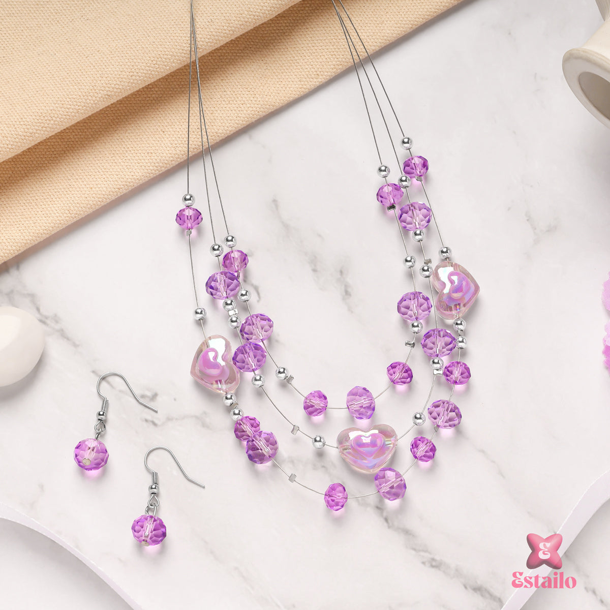 Purple Crystal Heart Set