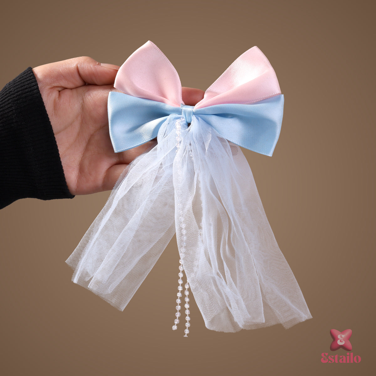 Blue Pink Bow Hair Clip