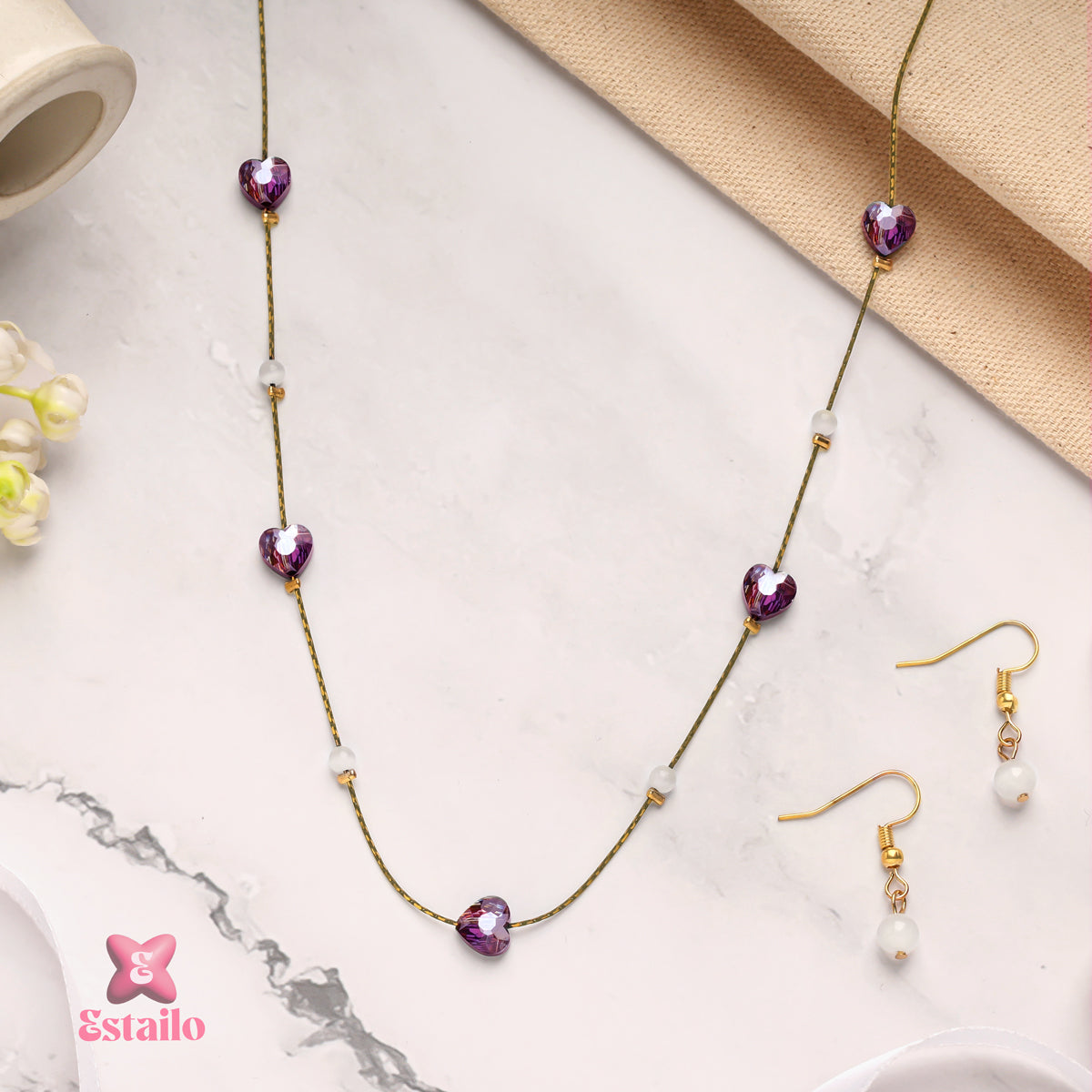 Lavender Heart Necklace Set