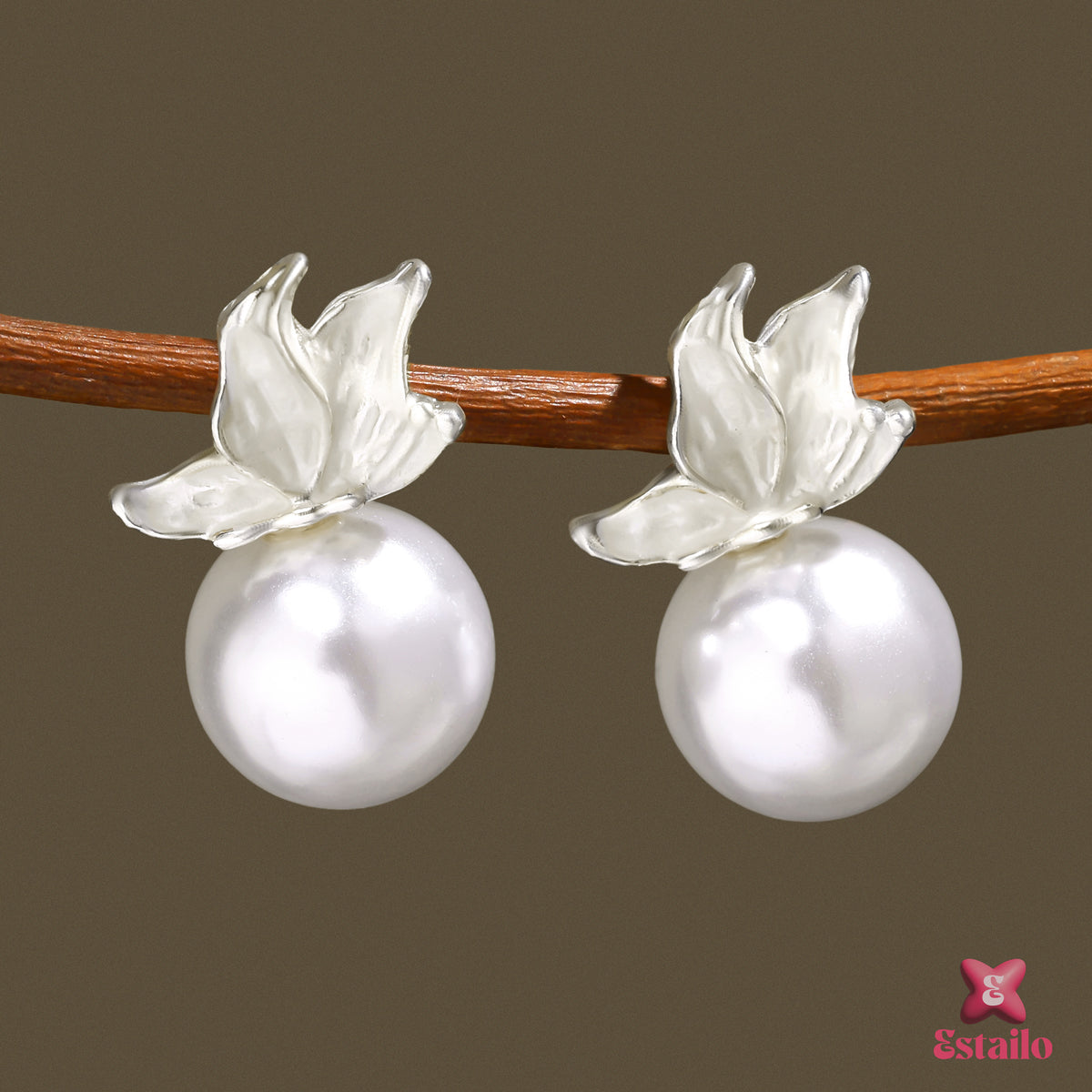Silver Petal Pearl Drops Earring