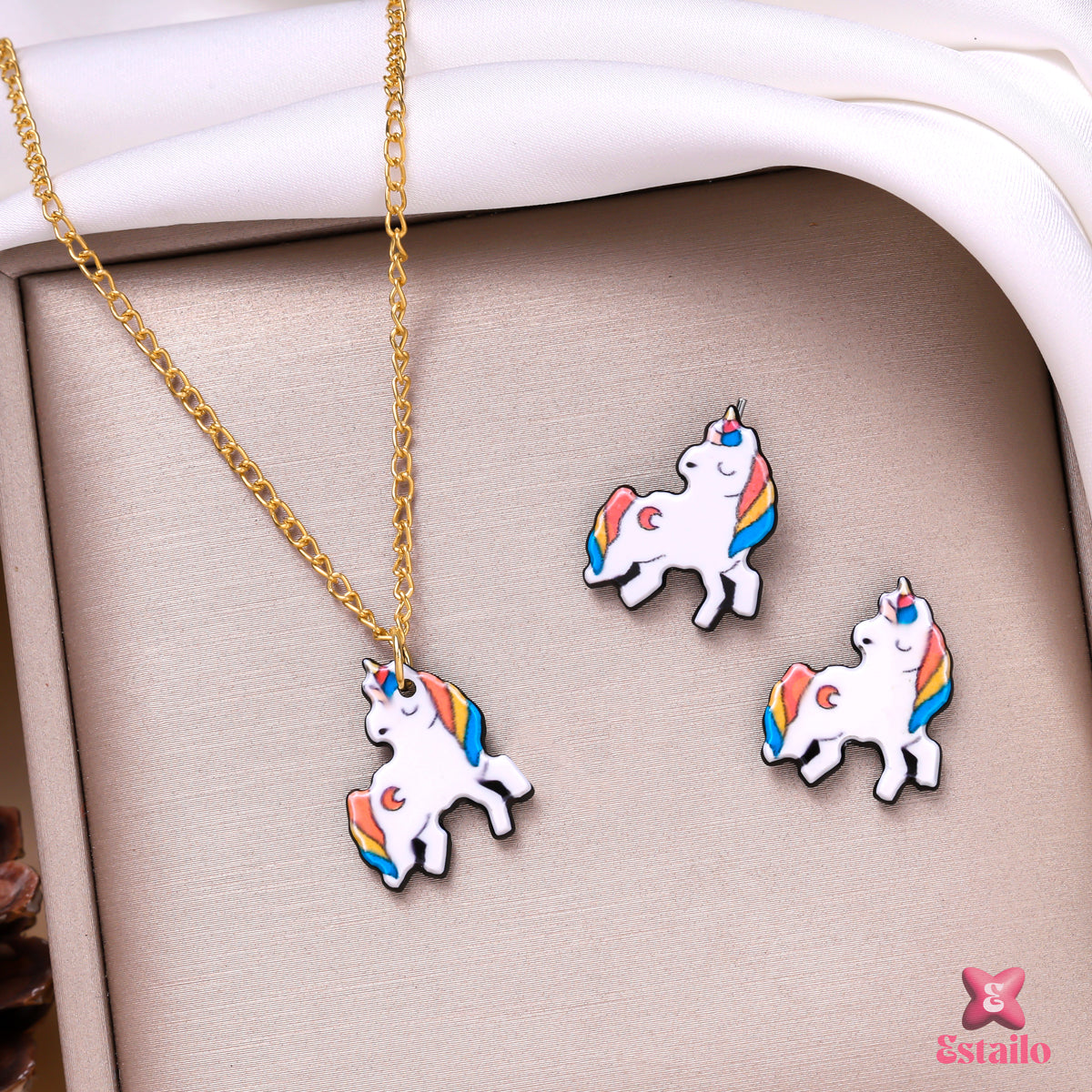 Rainbow Enamel Unicorn Necklace Set