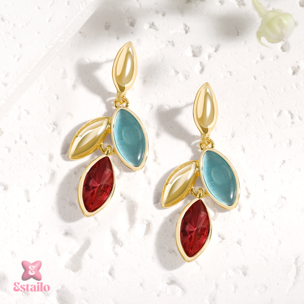 Aqua & Rouge Teardrops Earrings