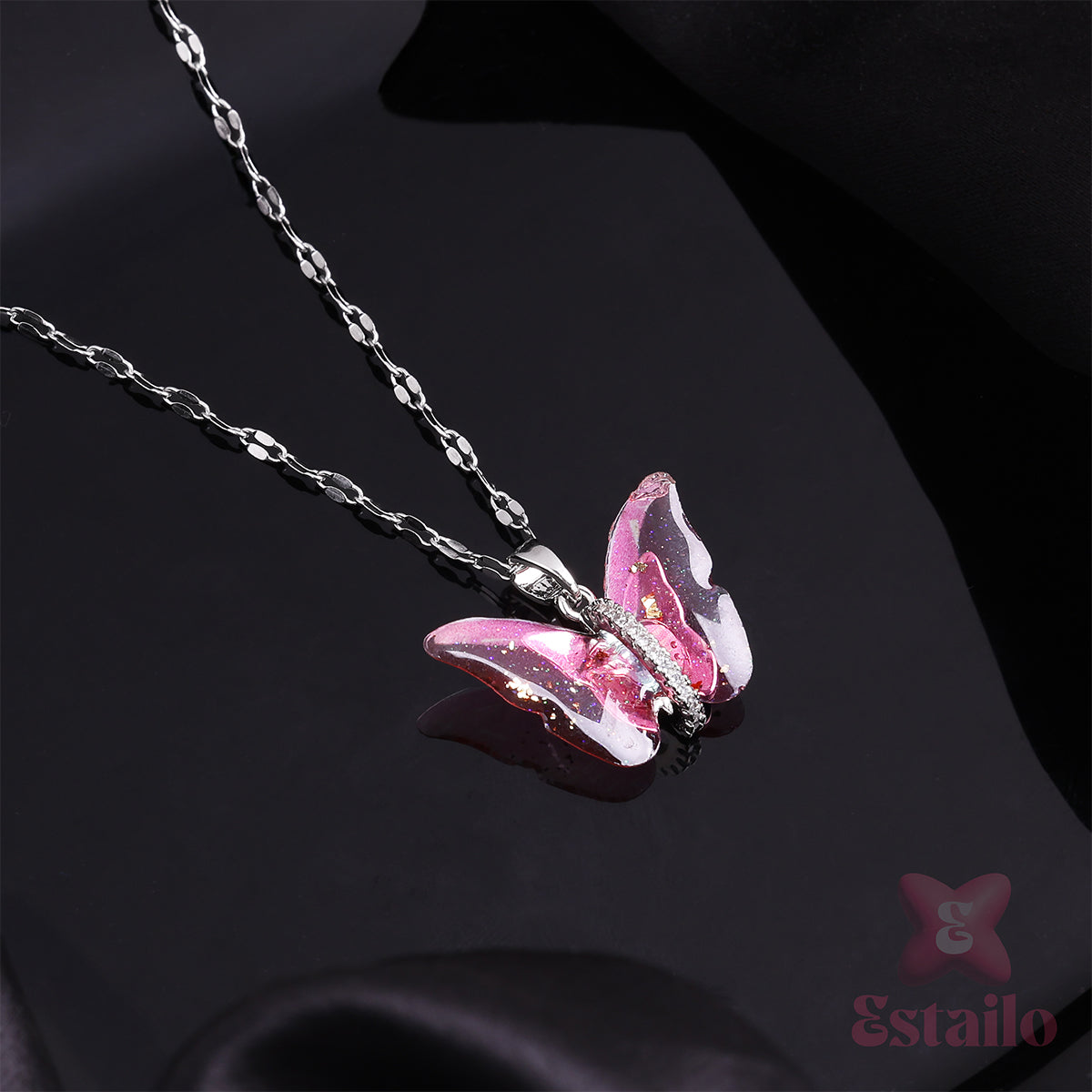 Enchanted Pink Butterfly Necklace