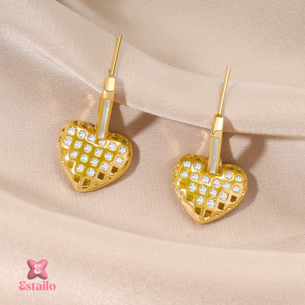 Pave Heart Drop Earrings