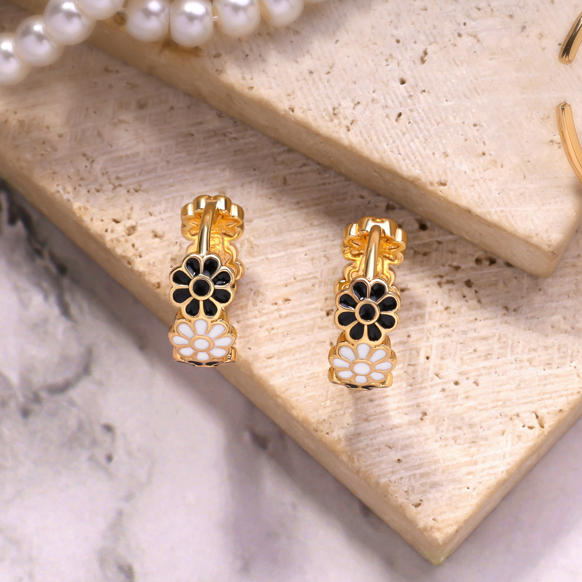 Enamel Flower Hoop Earrings