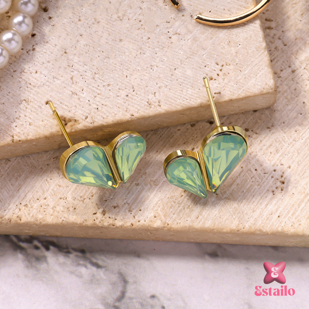 Emerald Heart Studs Earring