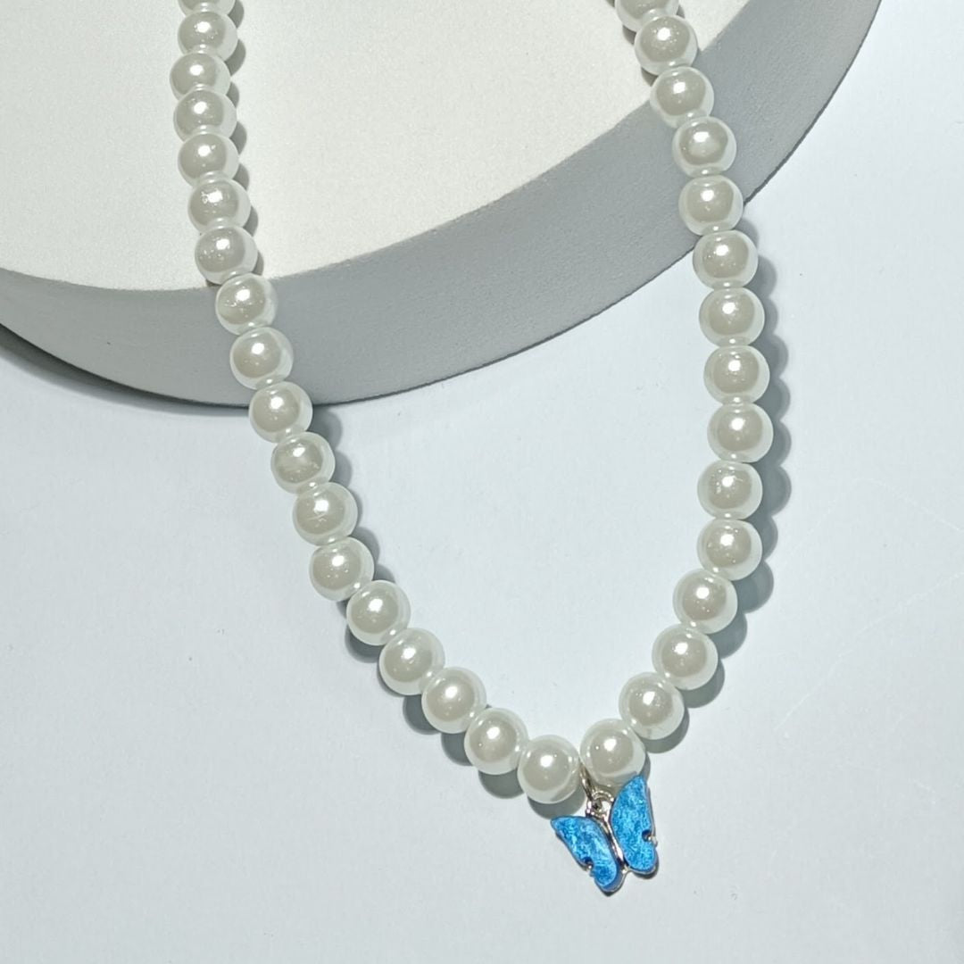 A Pearl Of Butterfly Neckpiece ( Blue )