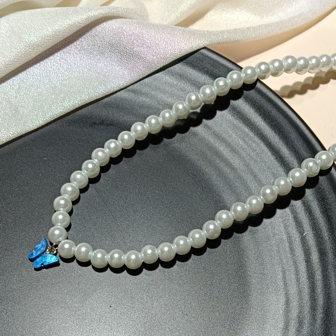 A Pearl Of Butterfly Neckpiece ( Blue )