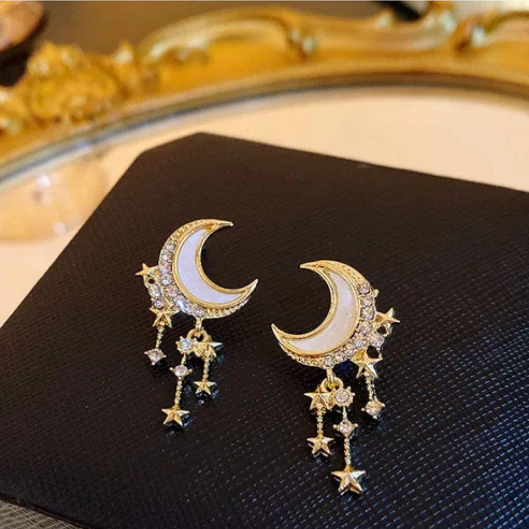 Over The Moon Star Chain Earrings
