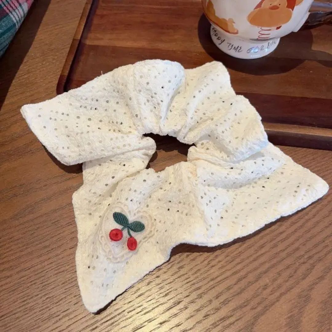 Elegant Cherry Hair Scrunchie Tie