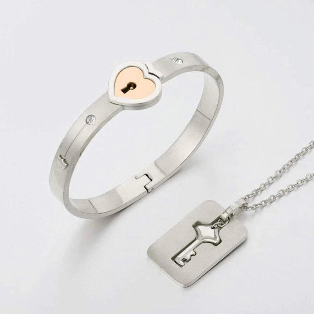 Heart Lock Bangle Set