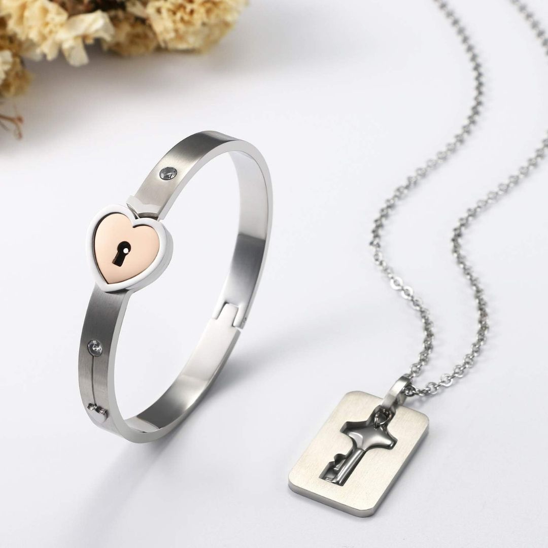 Heart Lock Bangle Set