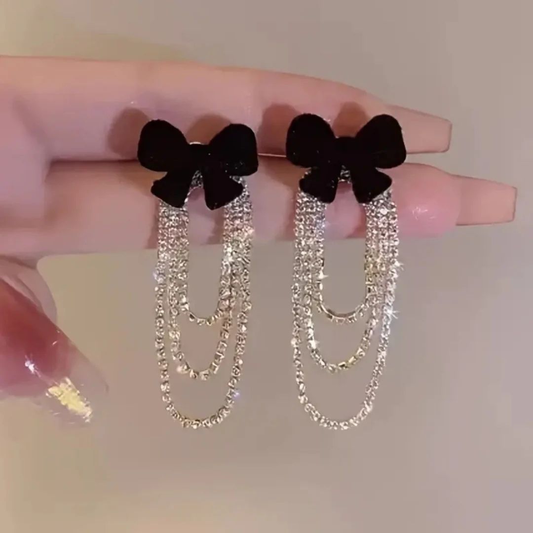 Dainty Velvet Bow Chain Earrings