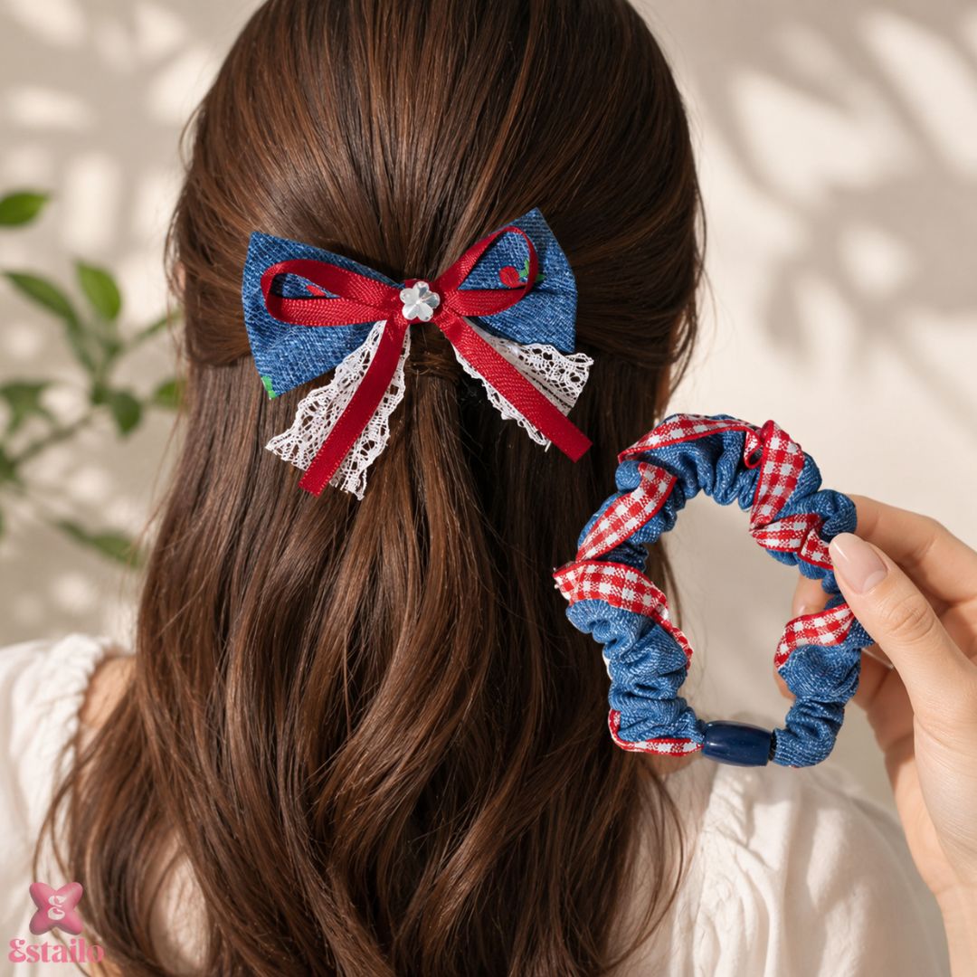 Denim Bow Hair Combo Set