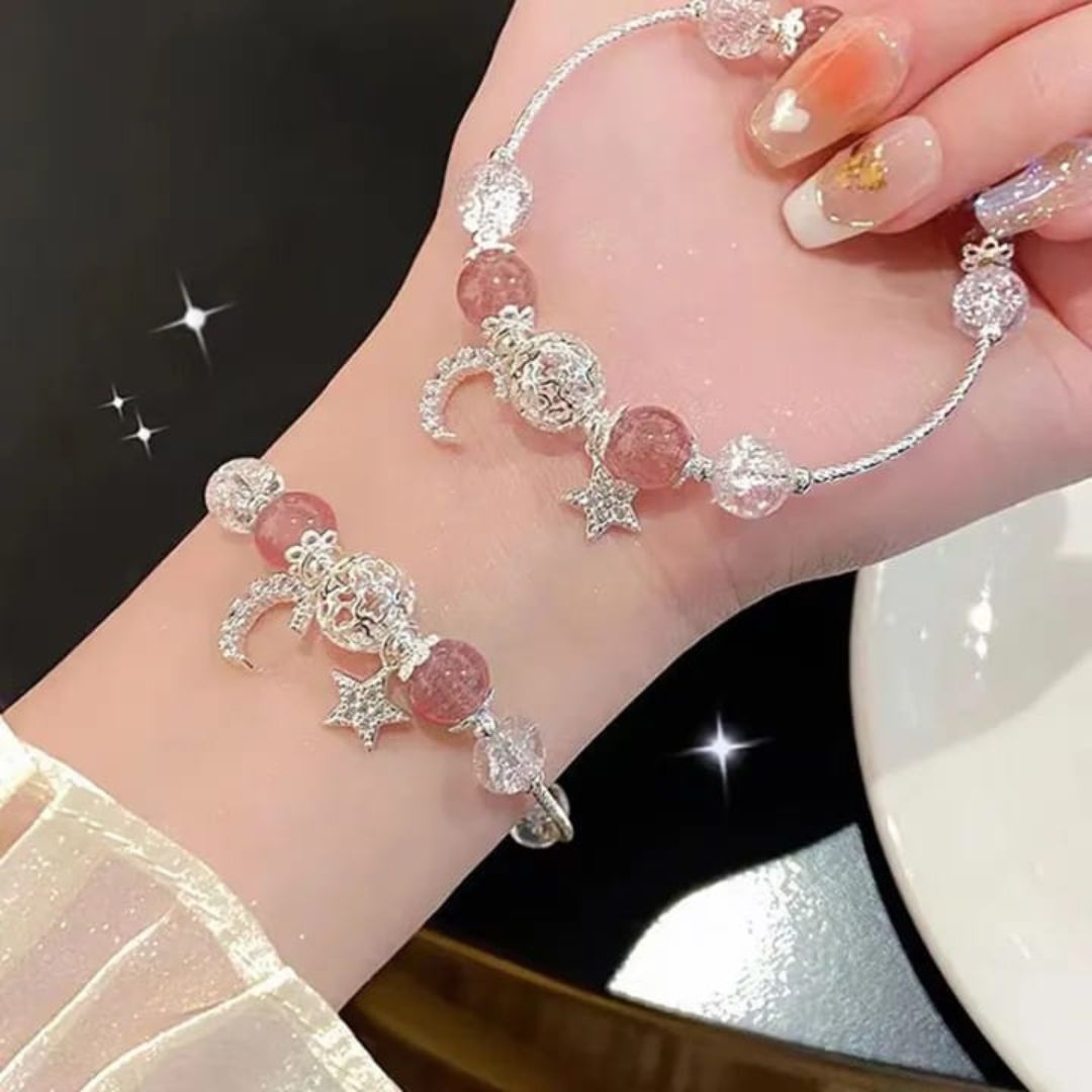 Pink Crystal Star Moon Bracelet