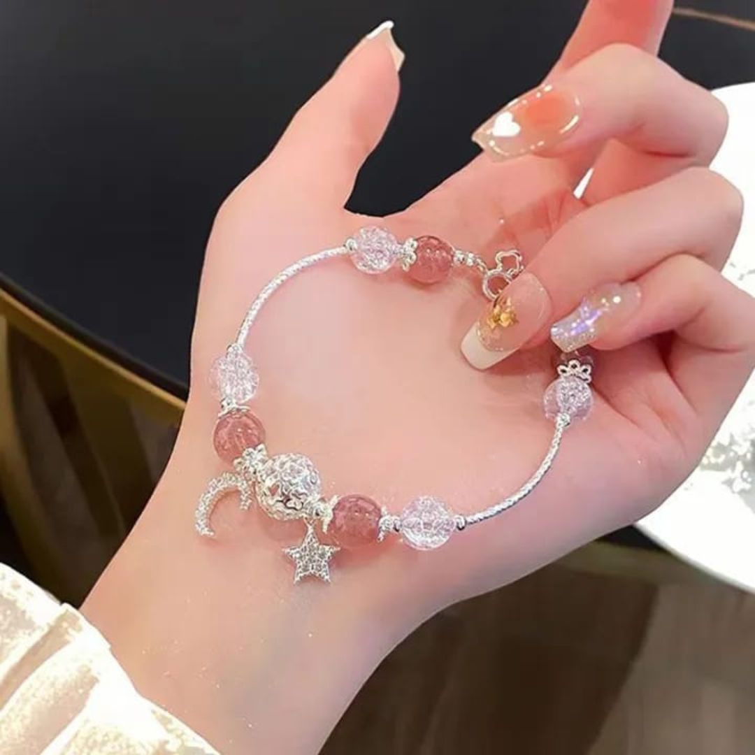 Pink Crystal Star Moon Bracelet