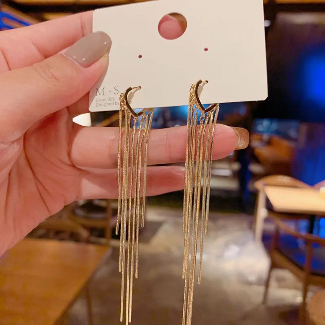 As Pretty As golden Long Chain Earrings