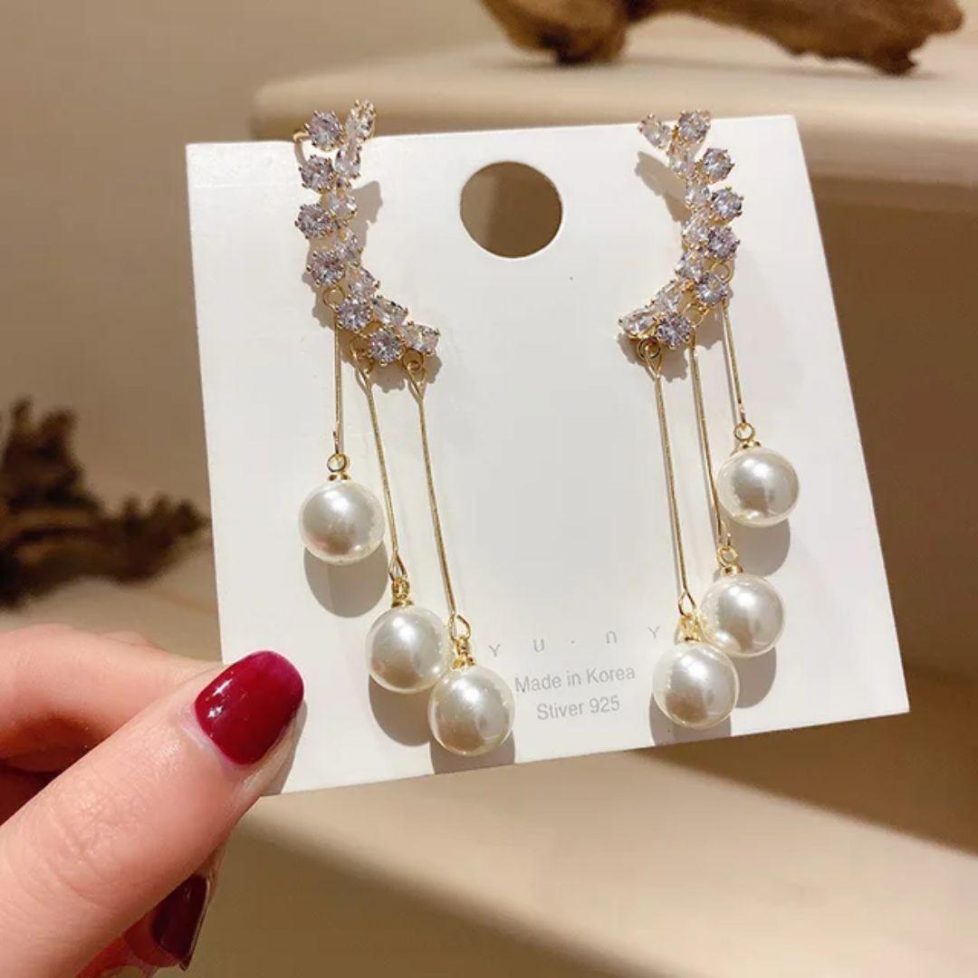 Perky Pearl Chain Hanging Earrings