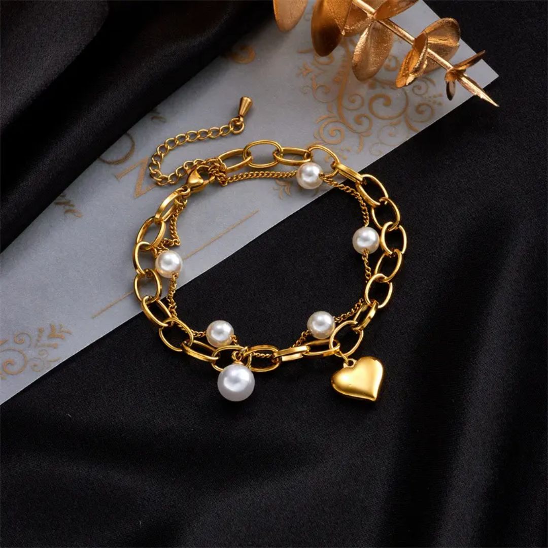 Heart Pearl Charm Bracelet