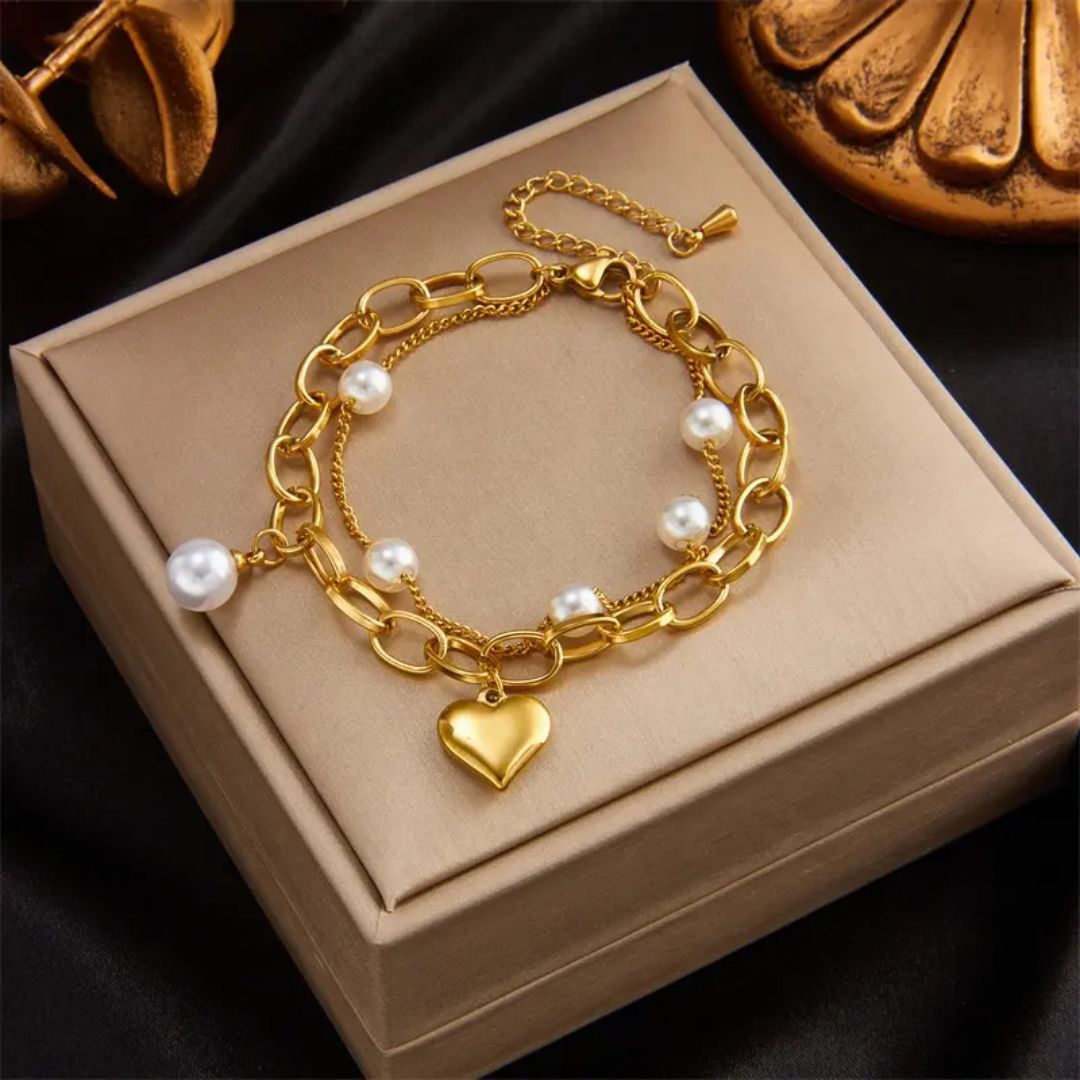 Heart Pearl Charm Bracelet