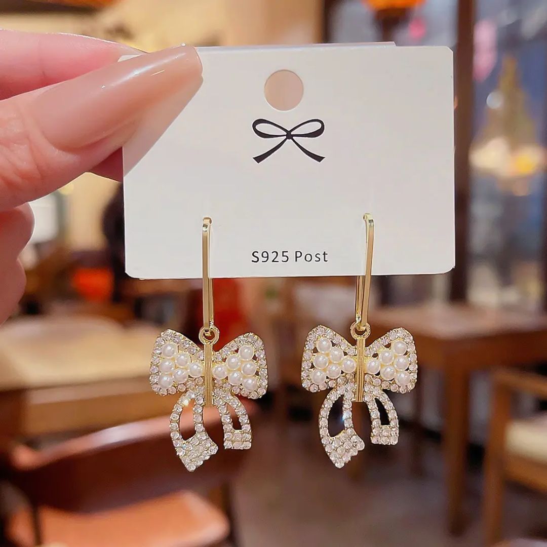 Crystal Bow Dangle Earrings