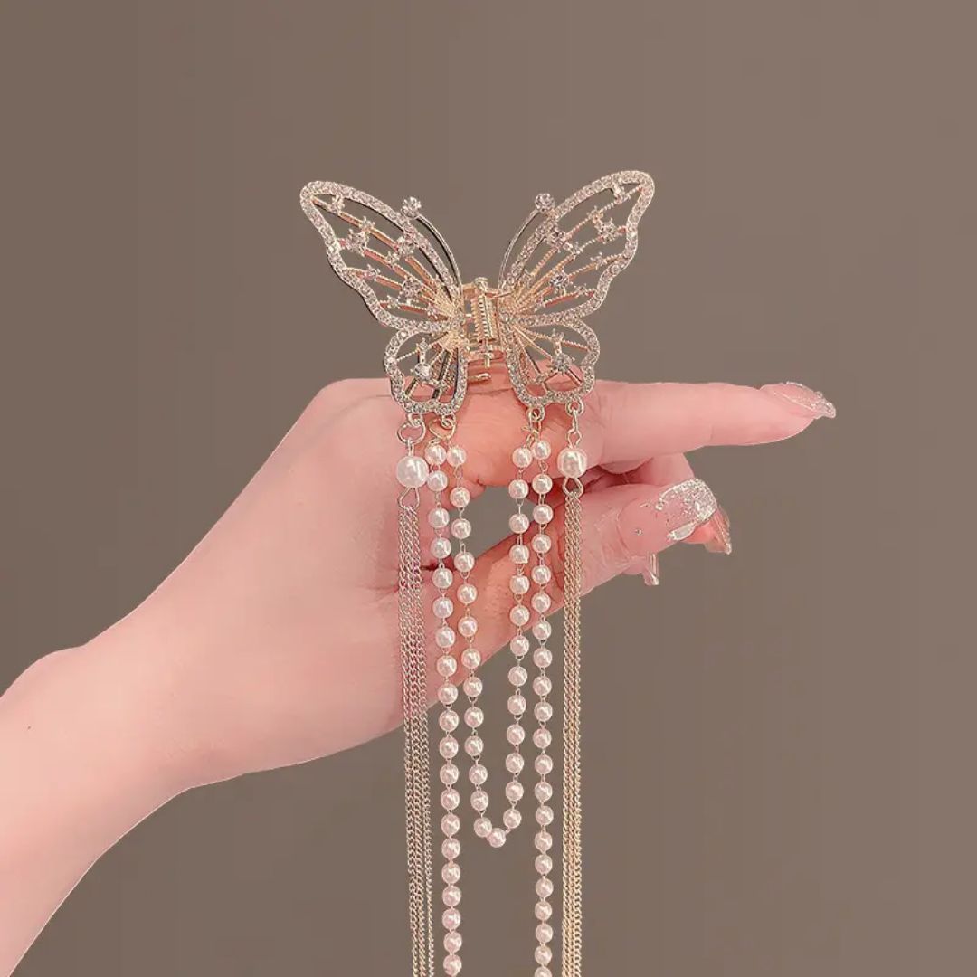 Dangling Pearl Butterfly Hair Clip