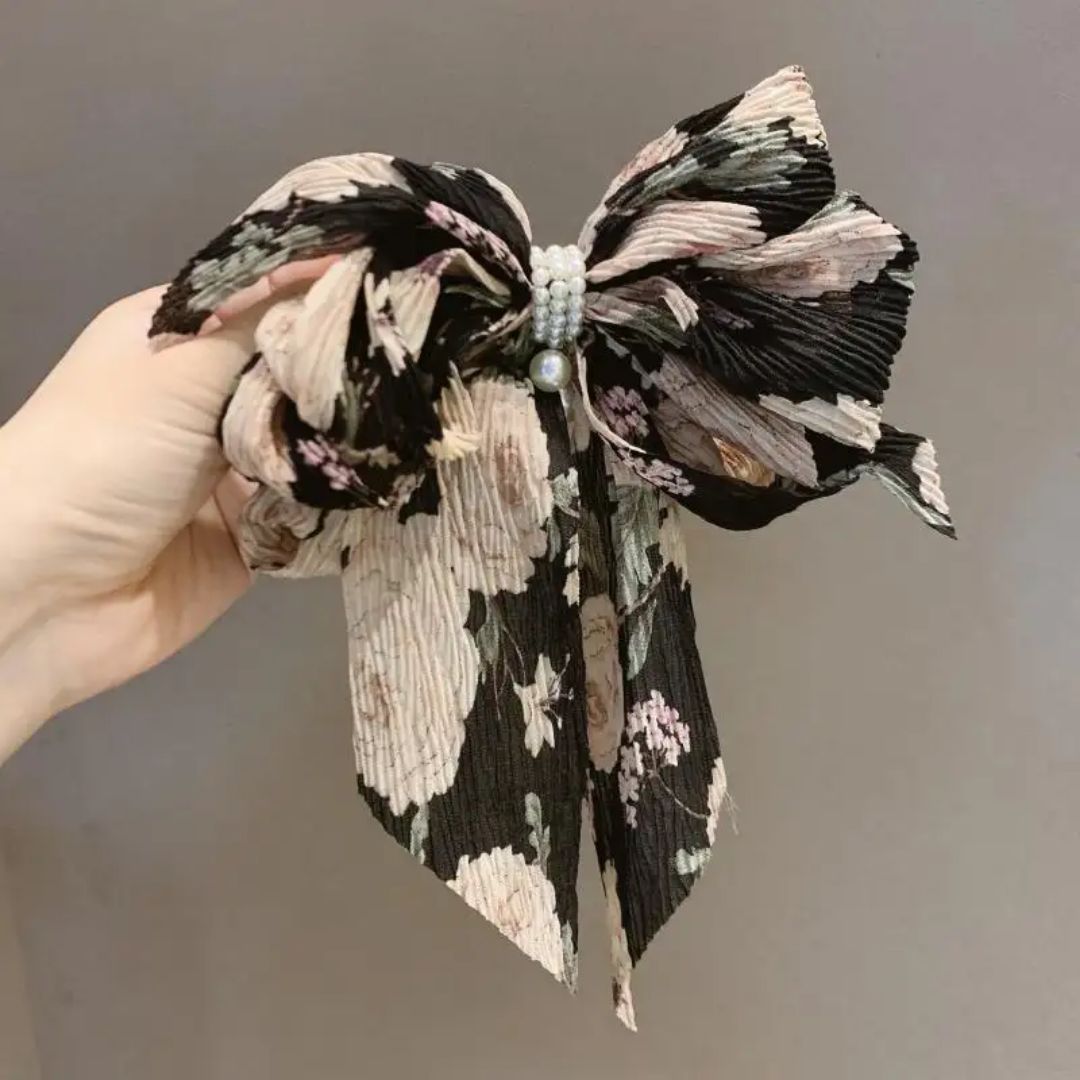 Floral Pleated Bow Hair Clip
