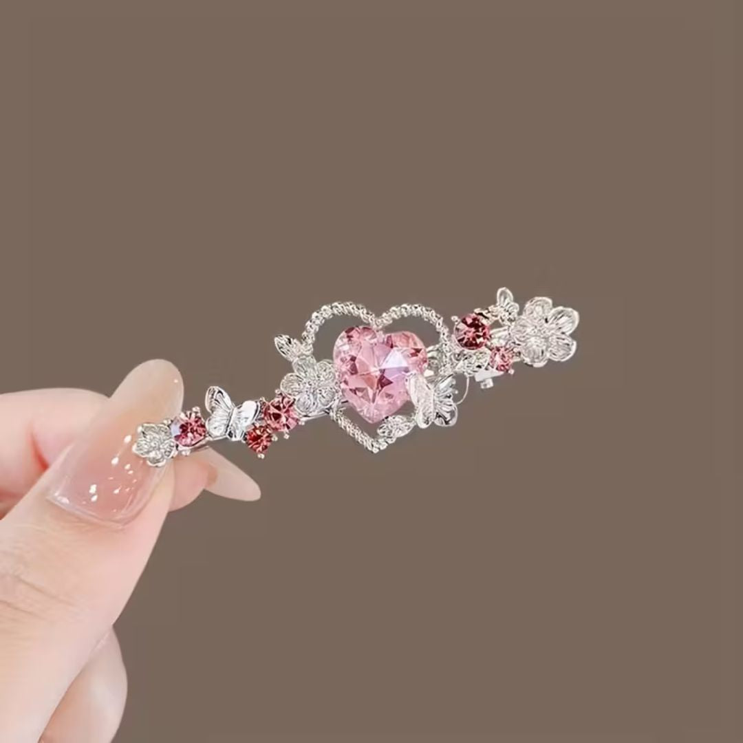 Rhinestone Floral Heart Clip