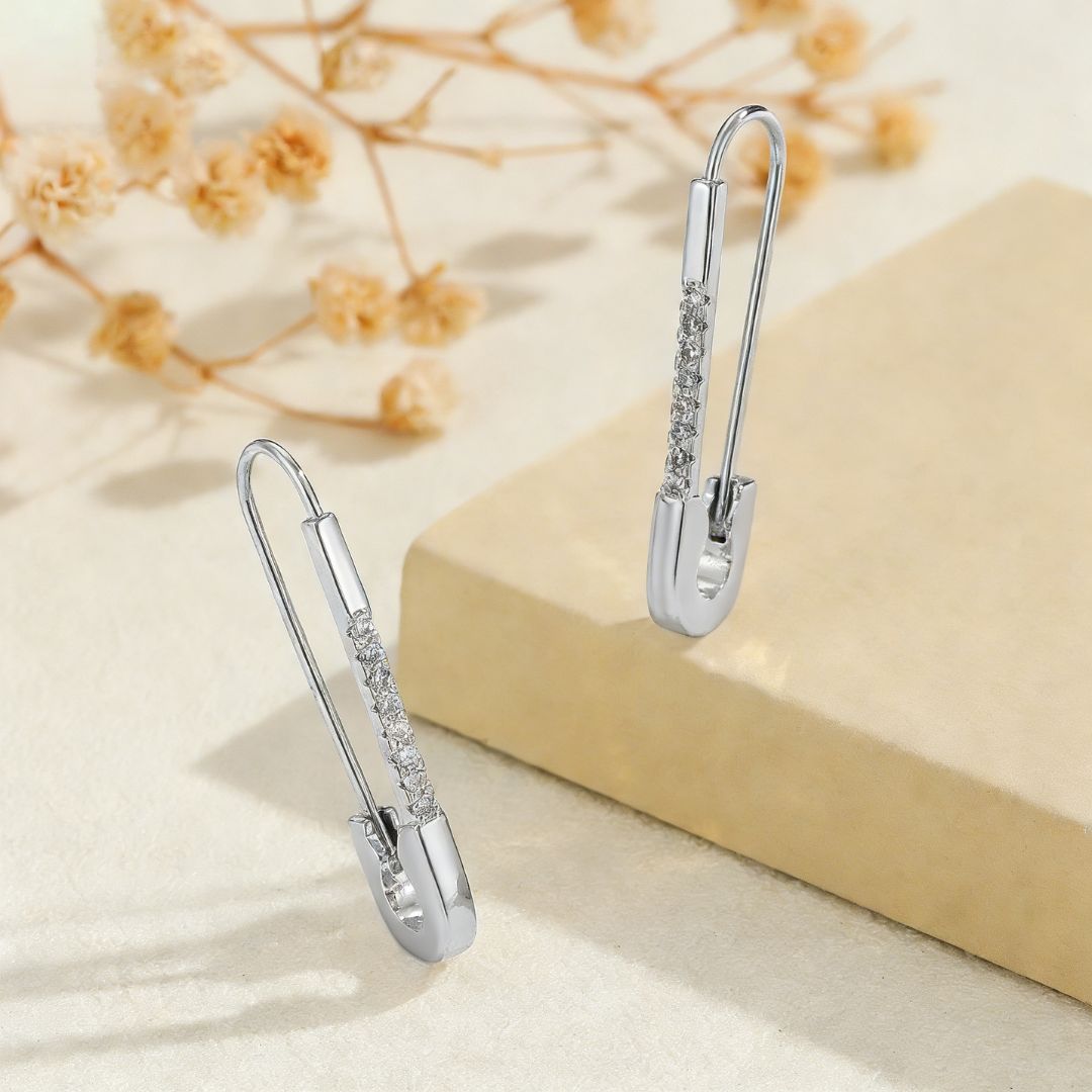 Rhinestone Safety Pin Earrings